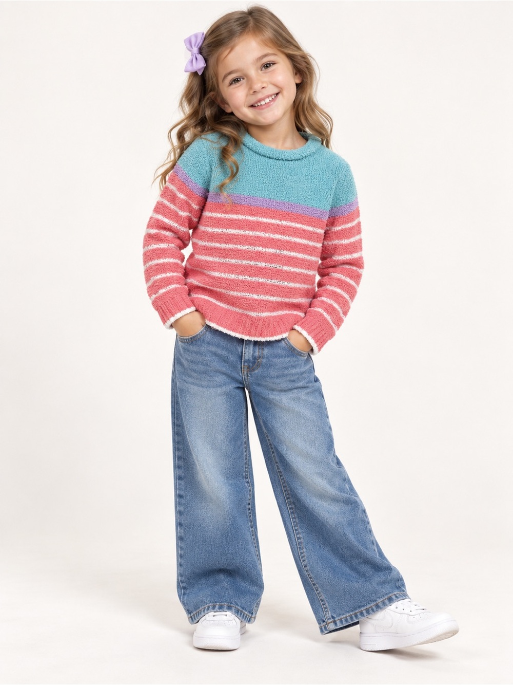 Hanna Andersson Girls Colorblock Striped Fuzzy Sweater Size 5